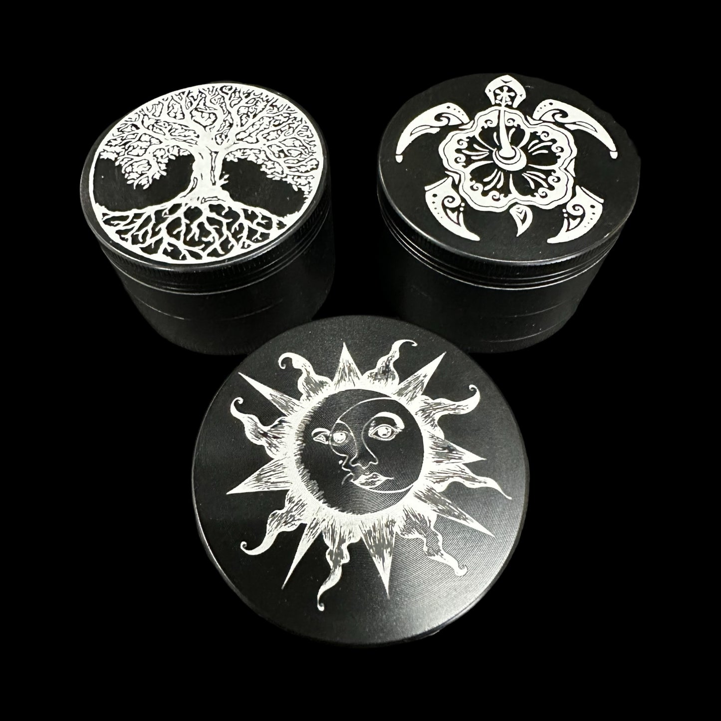 High Quality Engraved Black Metal Grinders