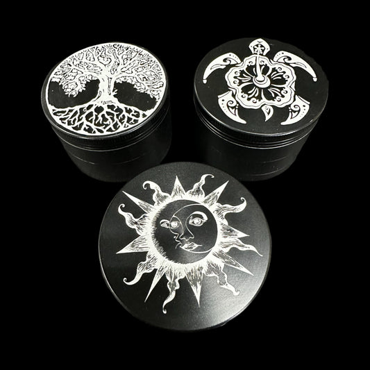 High Quality Engraved Black Metal Grinders