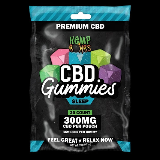 Hemp Bombs - CBD Sleep Gummies 20-count (15mg CBD & 5mg Melatonin Per Gummy) Single Pack 300mg