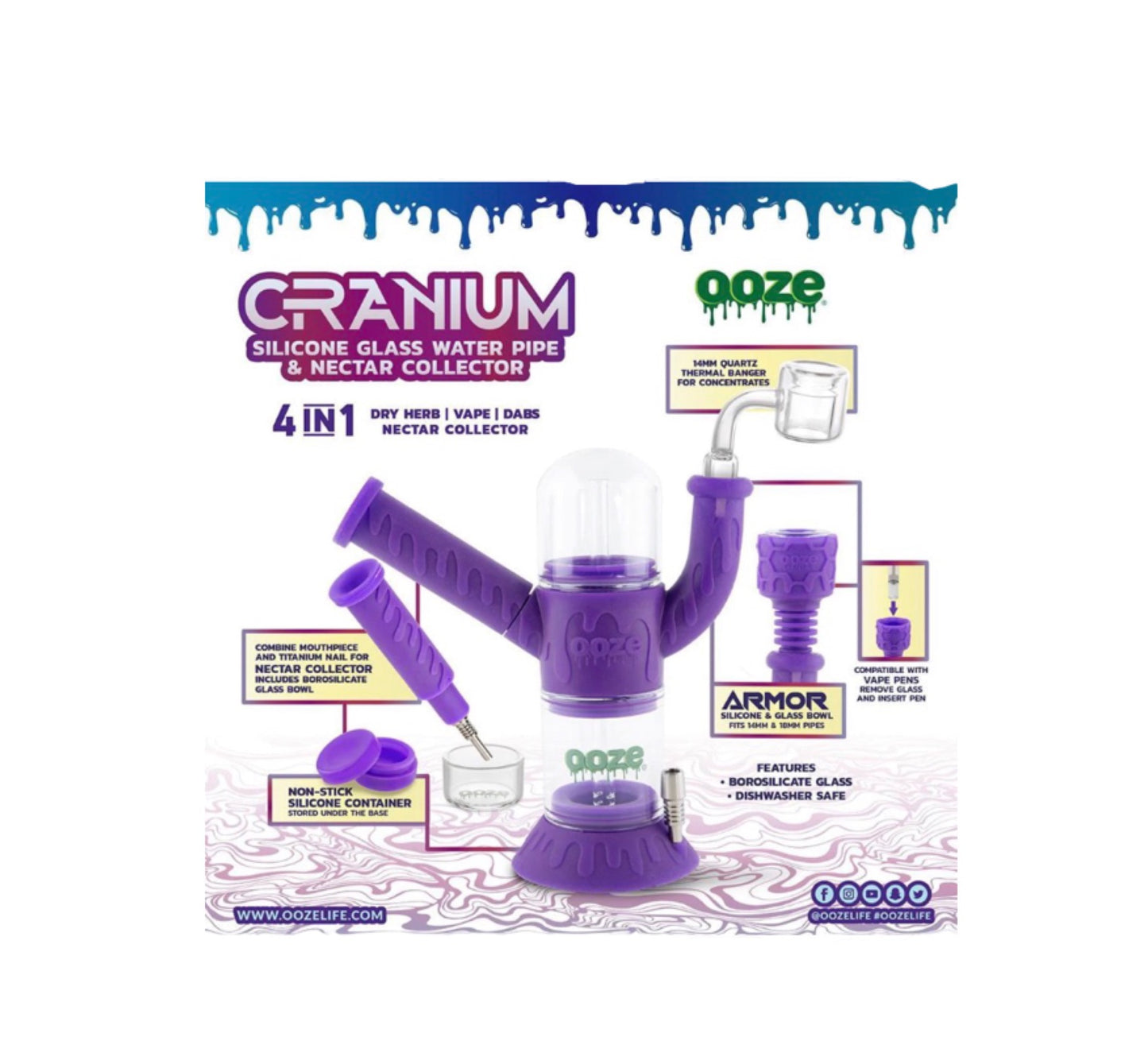 Silicone Water Pipe & Nectar Collector- Ooze Cranium